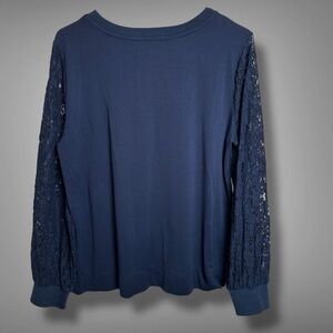 Rose + Olive Womens Top Size Large Solid Blue bodice Lace long sleeve size L